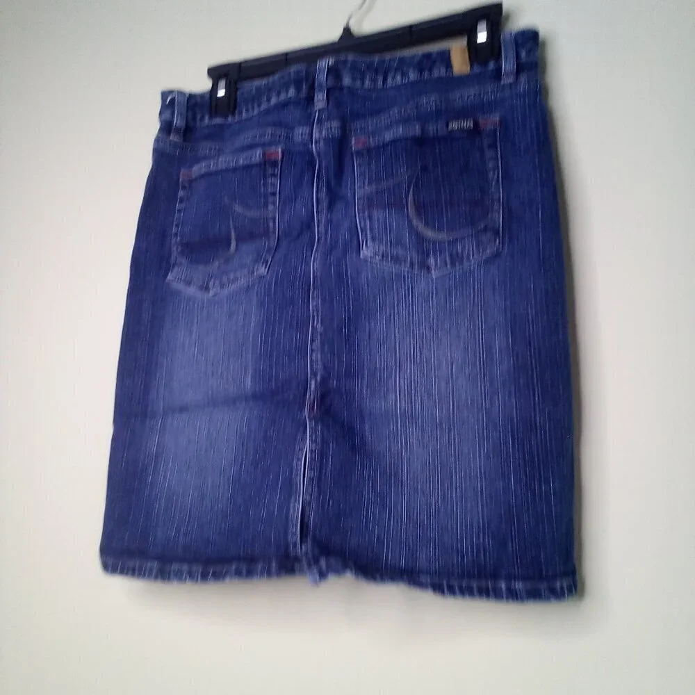 Squeeze Jeans Denim Skirt Women 9 10 Short Back Slit 90s Y2K Blue